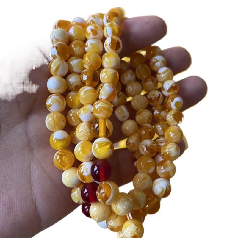 Náramok z prírodného jantáru a včelieho vosku, 108 korálikov, viacradový, ručne vyrobený, Budha korálky