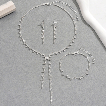 Set de bijuterii pentru femei: colier, cercei și brățară din cupru, placare electroplată, lanț gheare, piatră rhinestone