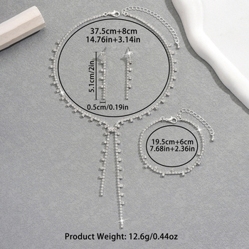 Set de bijuterii pentru femei: colier, cercei și brățară din cupru, placare electroplată, lanț gheare, piatră rhinestone