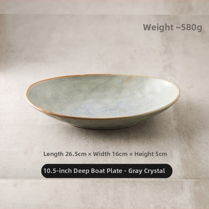 Japonų retro keraminė ovalinė lėkštė, tinkama žuvims, salotoms ir šaltoms patiekalams; mikrobangų krosnelė saugi