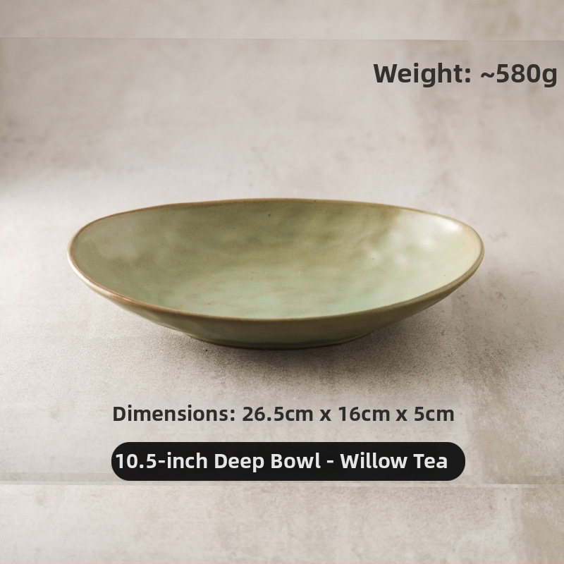 Japonų retro keraminė ovalinė lėkštė, tinkama žuvims, salotoms ir šaltoms patiekalams; mikrobangų krosnelė saugi