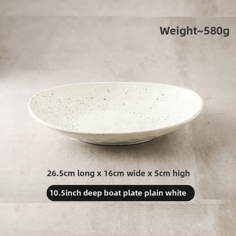 Japonų retro keraminė ovalinė lėkštė, tinkama žuvims, salotoms ir šaltoms patiekalams; mikrobangų krosnelė saugi