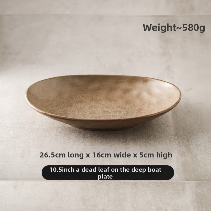 Japonų retro keraminė ovalinė lėkštė, tinkama žuvims, salotoms ir šaltoms patiekalams; mikrobangų krosnelė saugi