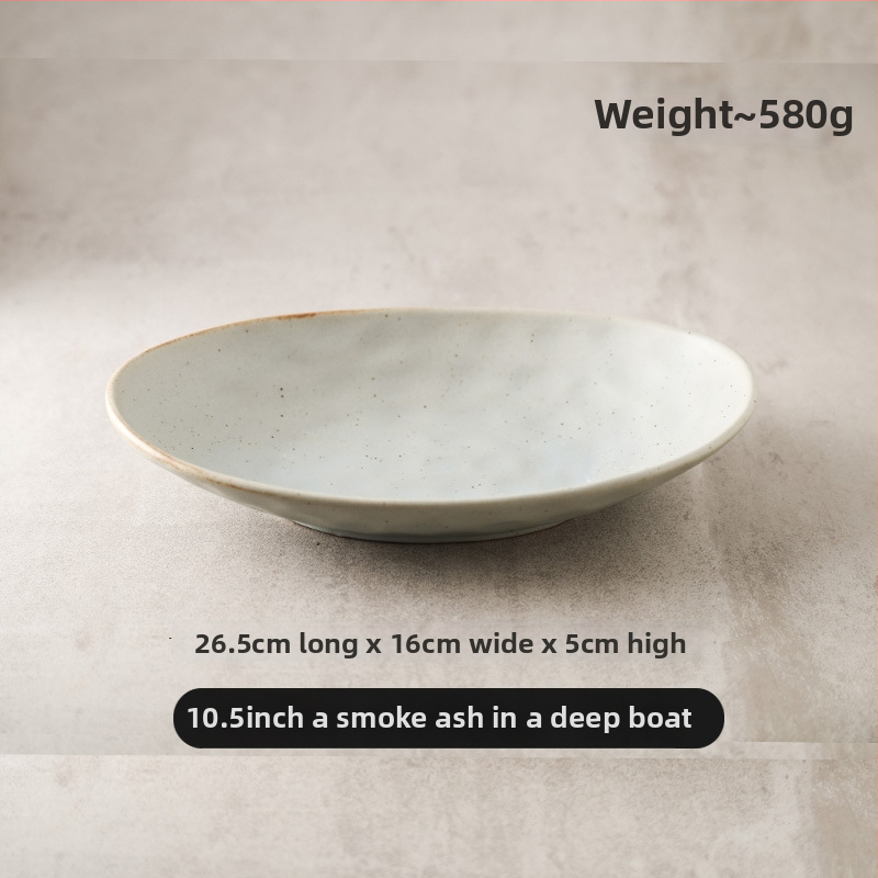 Japonų retro keraminė ovalinė lėkštė, tinkama žuvims, salotoms ir šaltoms patiekalams; mikrobangų krosnelė saugi
