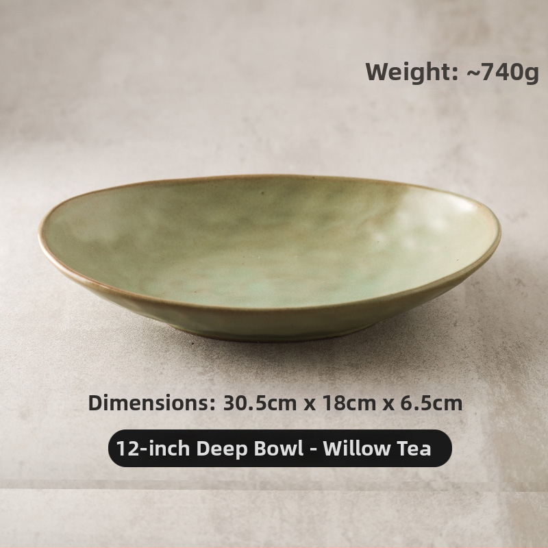 Japonų retro keraminė ovalinė lėkštė, tinkama žuvims, salotoms ir šaltoms patiekalams; mikrobangų krosnelė saugi