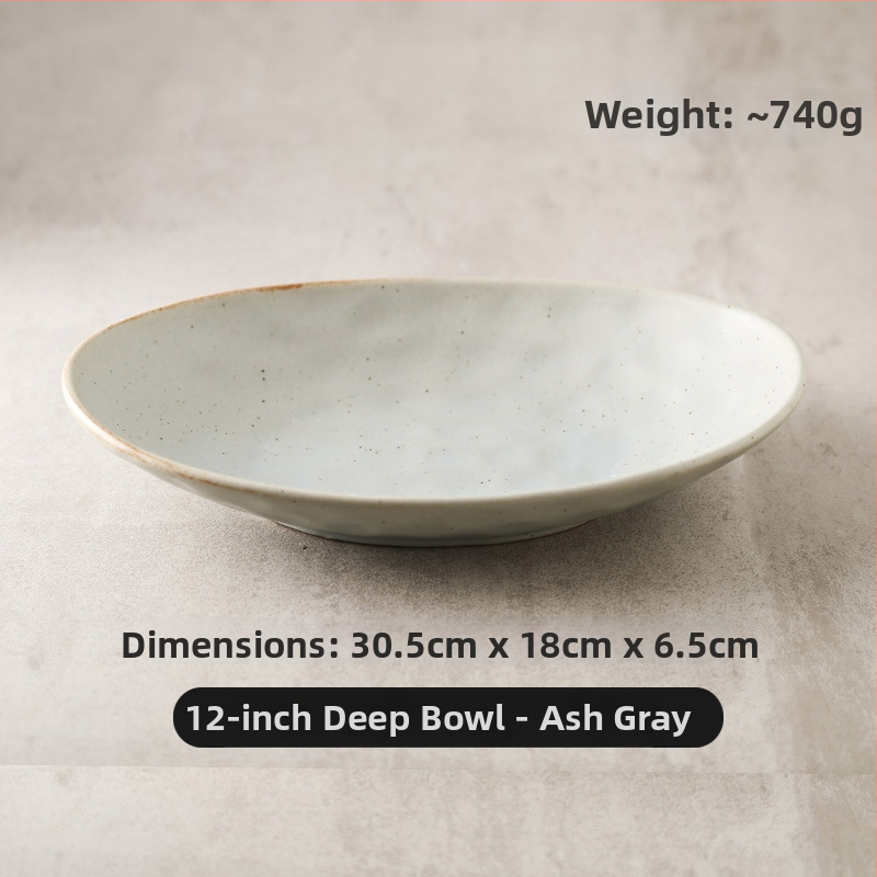 Japonų retro keraminė ovalinė lėkštė, tinkama žuvims, salotoms ir šaltoms patiekalams; mikrobangų krosnelė saugi