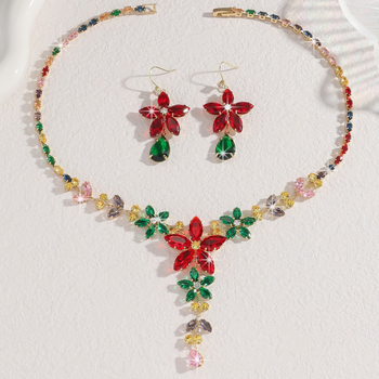 Set de bijuterii: Colier și cercei, aliaj de cupru, zircon, formă geometrică, lanț standard