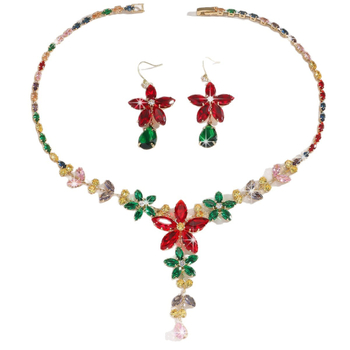 Set de bijuterii: Colier și cercei, aliaj de cupru, zircon, formă geometrică, lanț standard