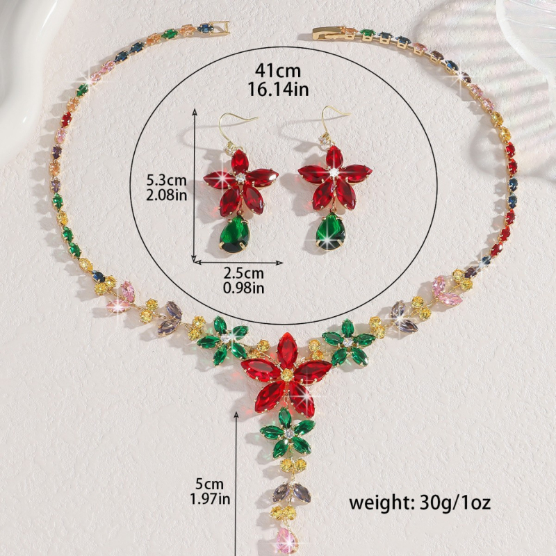 Set de bijuterii: Colier și cercei, aliaj de cupru, zircon, formă geometrică, lanț standard