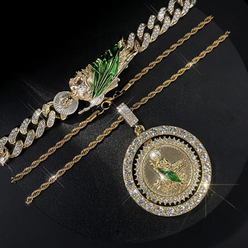 Saint Jude nyaklánc — Uniszex, Hip-Hop stílus, cink‑ötvözet medál rhinestone kövekkel, Cuban lánccal