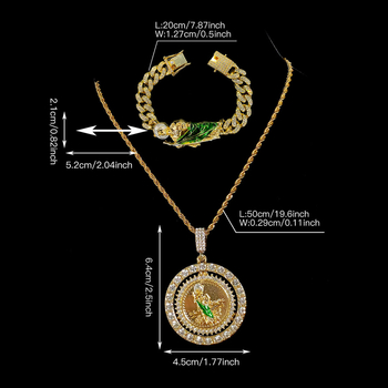 Saint Jude nyaklánc — Uniszex, Hip-Hop stílus, cink‑ötvözet medál rhinestone kövekkel, Cuban lánccal