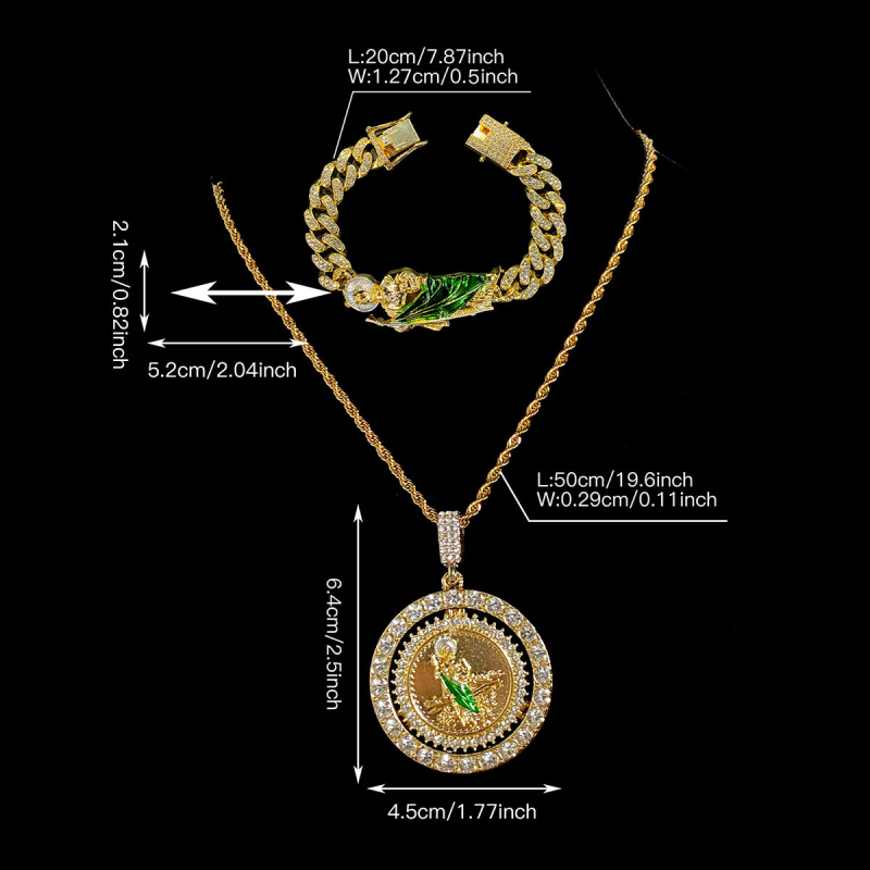 Saint Jude nyaklánc — Uniszex, Hip-Hop stílus, cink‑ötvözet medál rhinestone kövekkel, Cuban lánccal