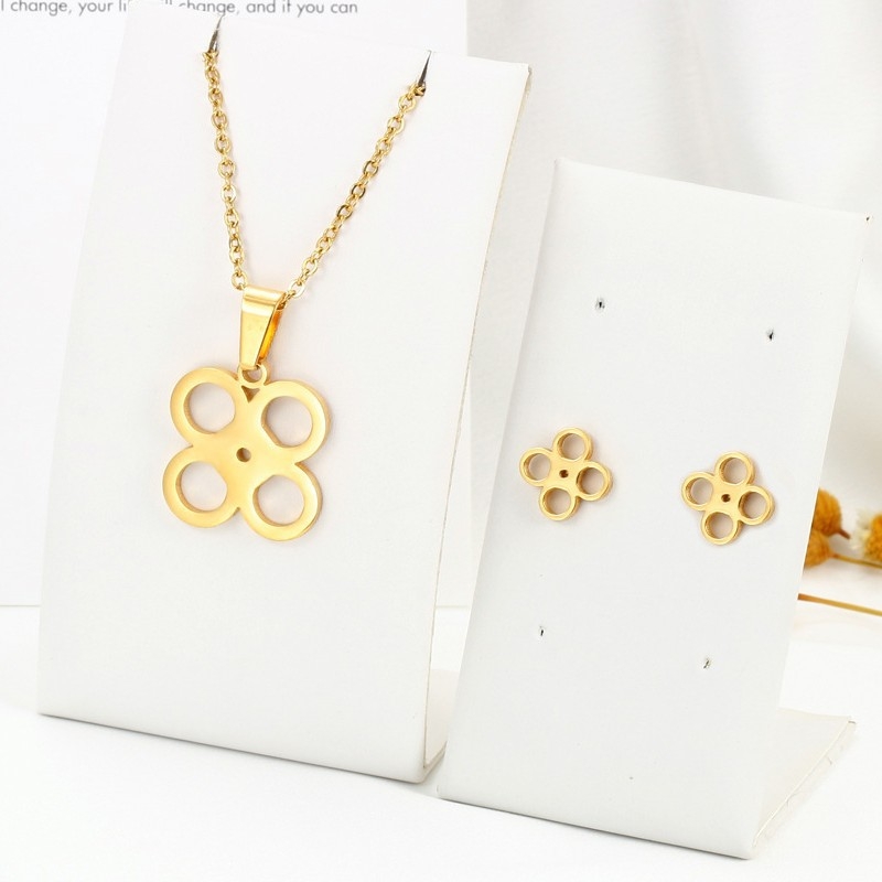 Két darabos készlet: nyaklánc és fülbevaló titánacélból, geometriai medál, elektroplakálás, Ins stílus