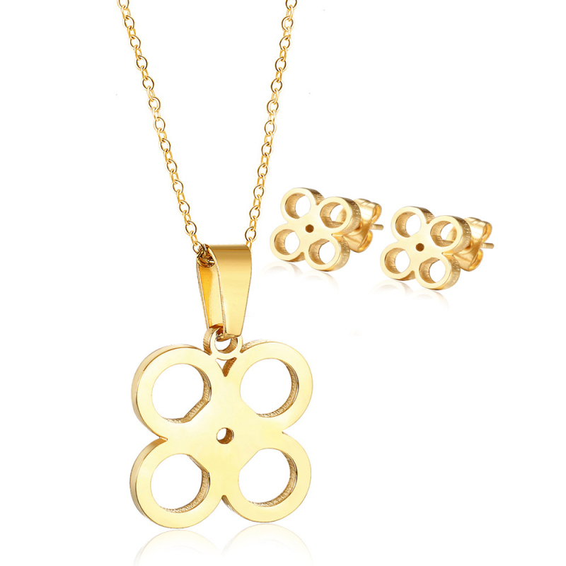 Két darabos készlet: nyaklánc és fülbevaló titánacélból, geometriai medál, elektroplakálás, Ins stílus