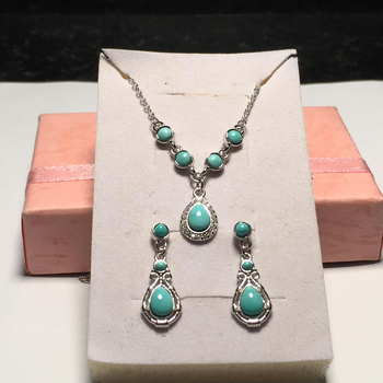 Feixiang Jewelry Set ogrlice i naušnica s tirkiznom ugradnjom, srebro 925, lanac u obliku slova O