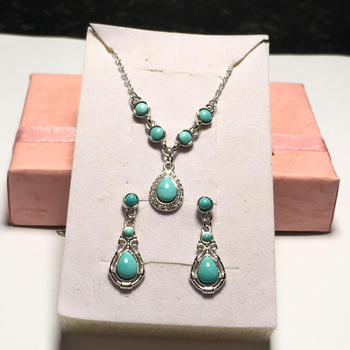 Feixiang Jewelry Set ogrlice i naušnica s tirkiznom ugradnjom, srebro 925, lanac u obliku slova O