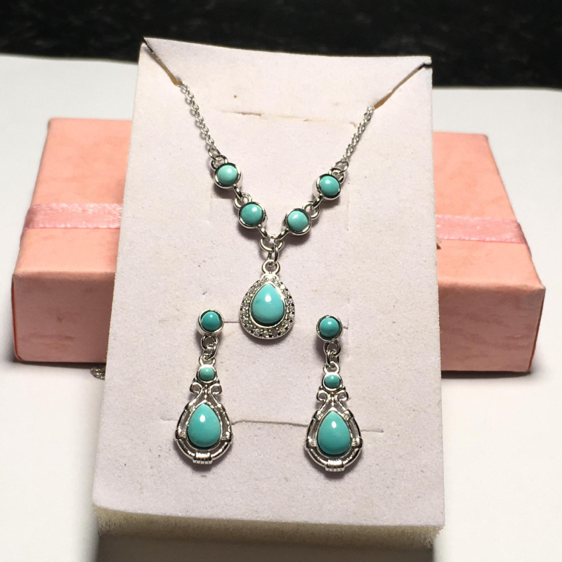 Feixiang Jewelry Set ogrlice i naušnica s tirkiznom ugradnjom, srebro 925, lanac u obliku slova O