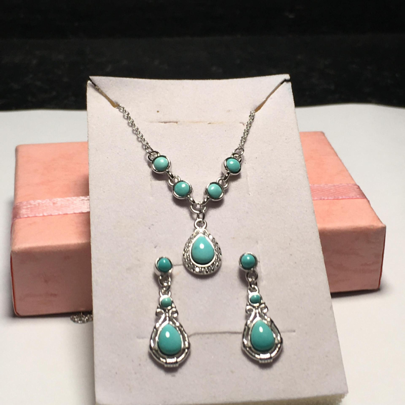 Feixiang Jewelry Set ogrlice i naušnica s tirkiznom ugradnjom, srebro 925, lanac u obliku slova O