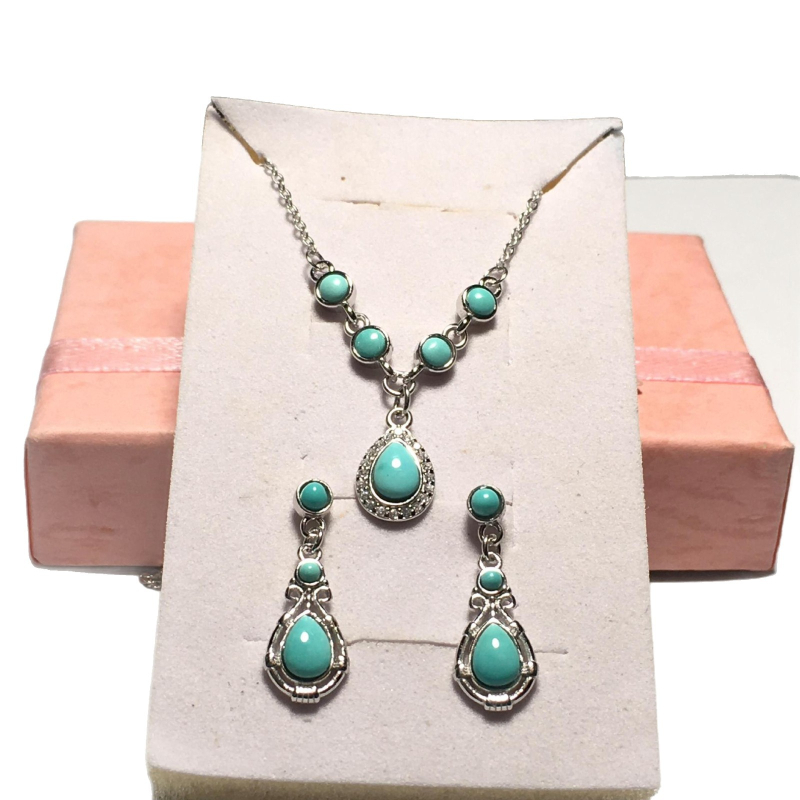Feixiang Jewelry Set ogrlice i naušnica s tirkiznom ugradnjom, srebro 925, lanac u obliku slova O