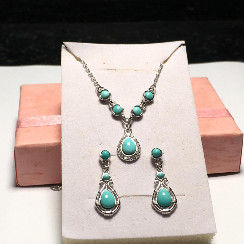 Feixiang Jewelry Set ogrlice i naušnica s tirkiznom ugradnjom, srebro 925, lanac u obliku slova O