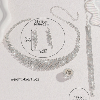 Ötvözetből készült ékszerszett nyaklánccal és fülbevalóval, elektroplakolás, geometriai alak, Rhinestone medál, szabványos lánc