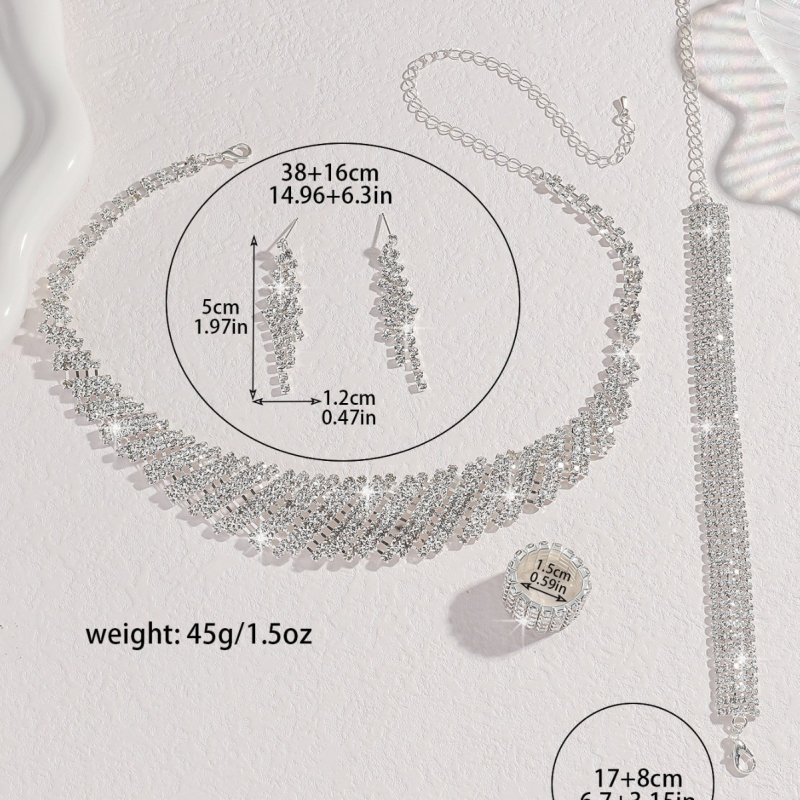 Ötvözetből készült ékszerszett nyaklánccal és fülbevalóval, elektroplakolás, geometriai alak, Rhinestone medál, szabványos lánc