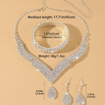 Kristályos szív medállal ellátott nyaklánc és fülbevaló készlet — réz, U-alakú, kígyó lánc, Yiwu, 2024 tavasz