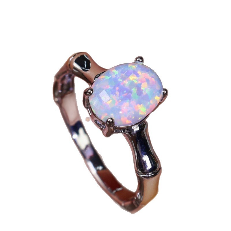 Пръстен с топаз, яйцевидна форма, дизайн с бамбукови сегменти, четиризъбна поставка, медна вложка, тегло 2.1 g, лято 2023