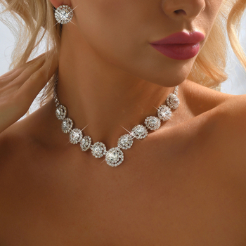Rnafashion Colier și cercei geometrice din cupru cu rhinestones – set bijuterii pentru femei, model Stele/Sun și Lună/Univers