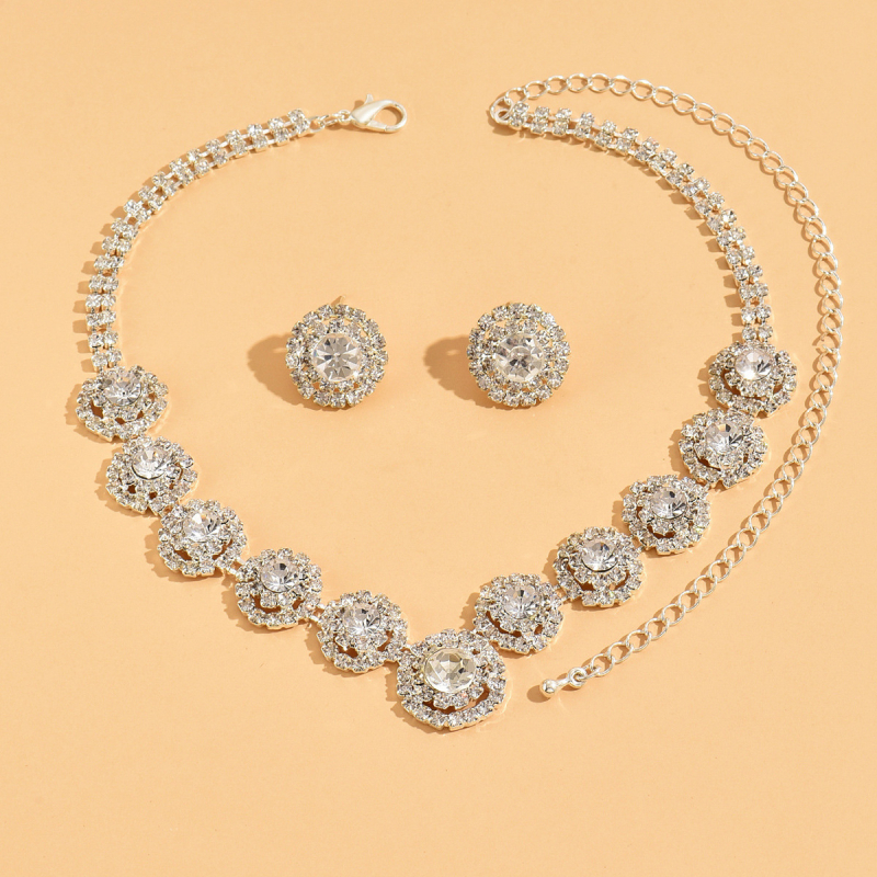 Rnafashion Colier și cercei geometrice din cupru cu rhinestones – set bijuterii pentru femei, model Stele/Sun și Lună/Univers