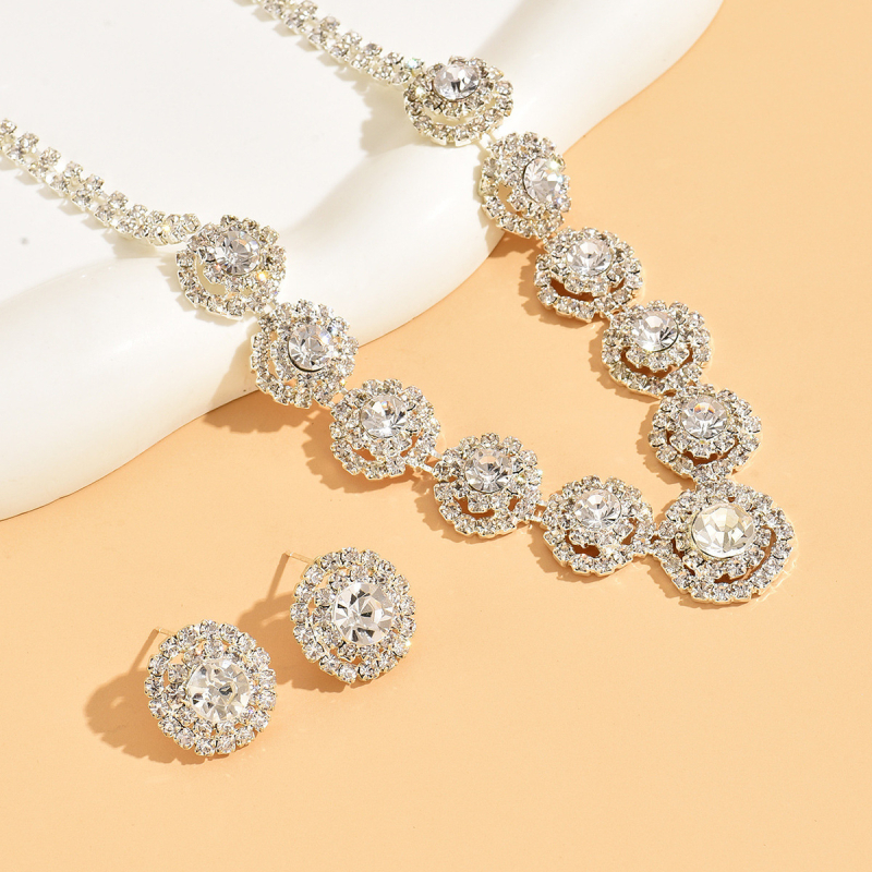 Rnafashion Colier și cercei geometrice din cupru cu rhinestones – set bijuterii pentru femei, model Stele/Sun și Lună/Univers