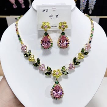 Mesterséges kristály- és cirkón nyaklánc és fülbevaló készlet, hópehely alakú medállal, réz medál, kulcscsont-stílusú lánccal