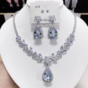 Mesterséges kristály- és cirkón nyaklánc és fülbevaló készlet, hópehely alakú medállal, réz medál, kulcscsont-stílusú lánccal