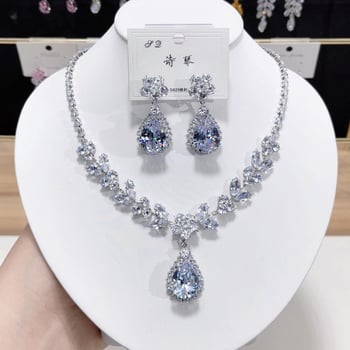 Mesterséges kristály- és cirkón nyaklánc és fülbevaló készlet, hópehely alakú medállal, réz medál, kulcscsont-stílusú lánccal