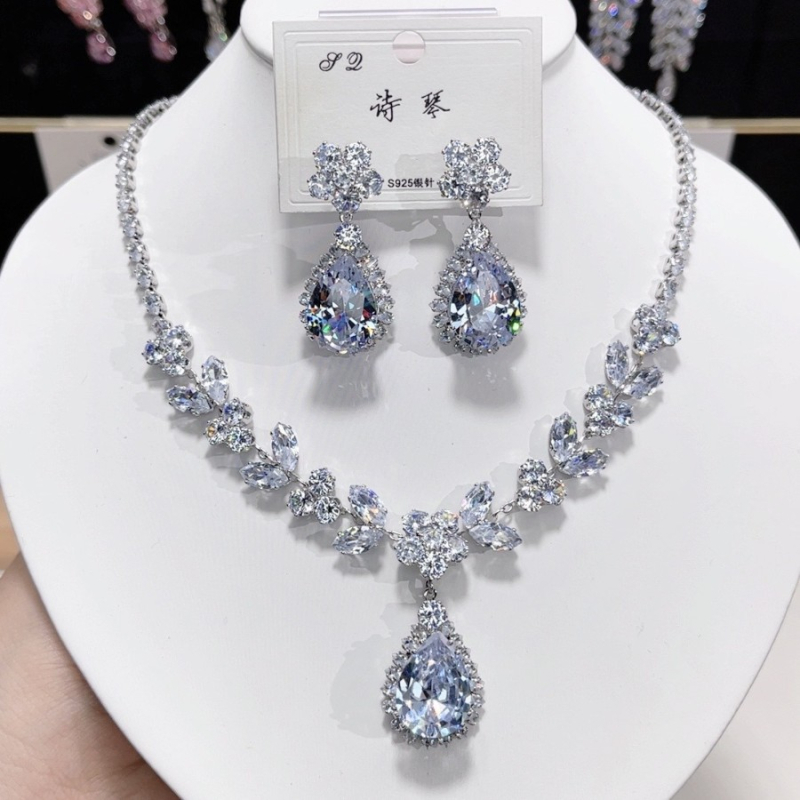 Mesterséges kristály- és cirkón nyaklánc és fülbevaló készlet, hópehely alakú medállal, réz medál, kulcscsont-stílusú lánccal