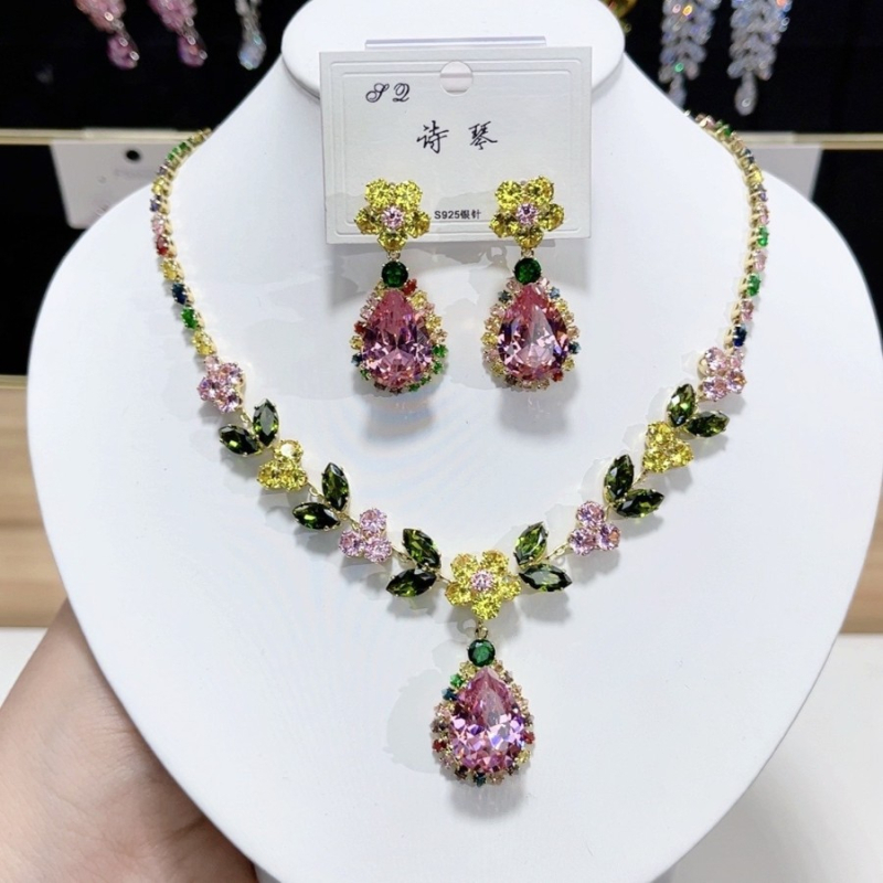 Mesterséges kristály- és cirkón nyaklánc és fülbevaló készlet, hópehely alakú medállal, réz medál, kulcscsont-stílusú lánccal