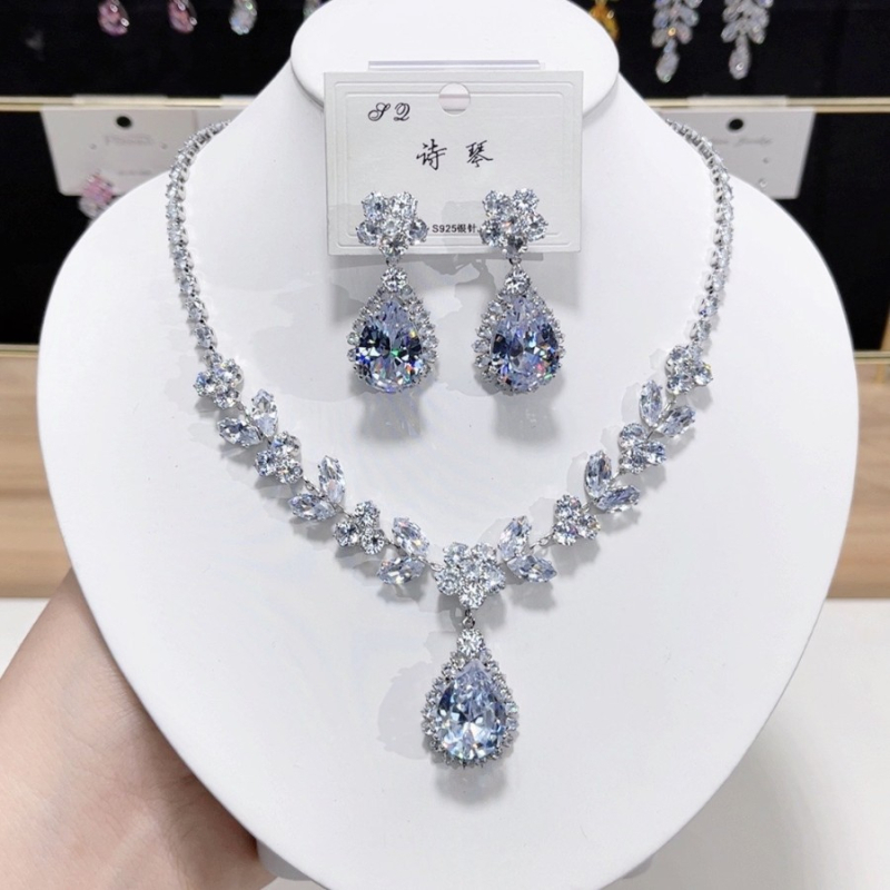 Mesterséges kristály- és cirkón nyaklánc és fülbevaló készlet, hópehely alakú medállal, réz medál, kulcscsont-stílusú lánccal