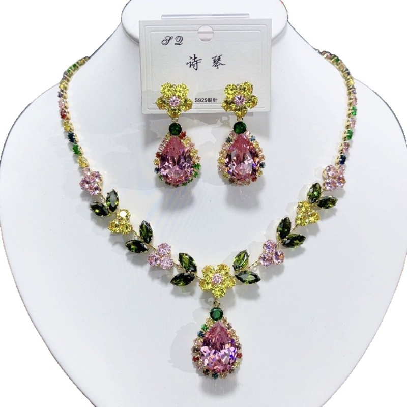 Mesterséges kristály- és cirkón nyaklánc és fülbevaló készlet, hópehely alakú medállal, réz medál, kulcscsont-stílusú lánccal