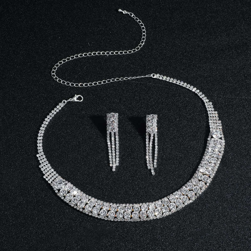 Set nakita: ogrlica i naušnice - Rhinestone, dijamantno nanošenje, običan lanac, Machi Card