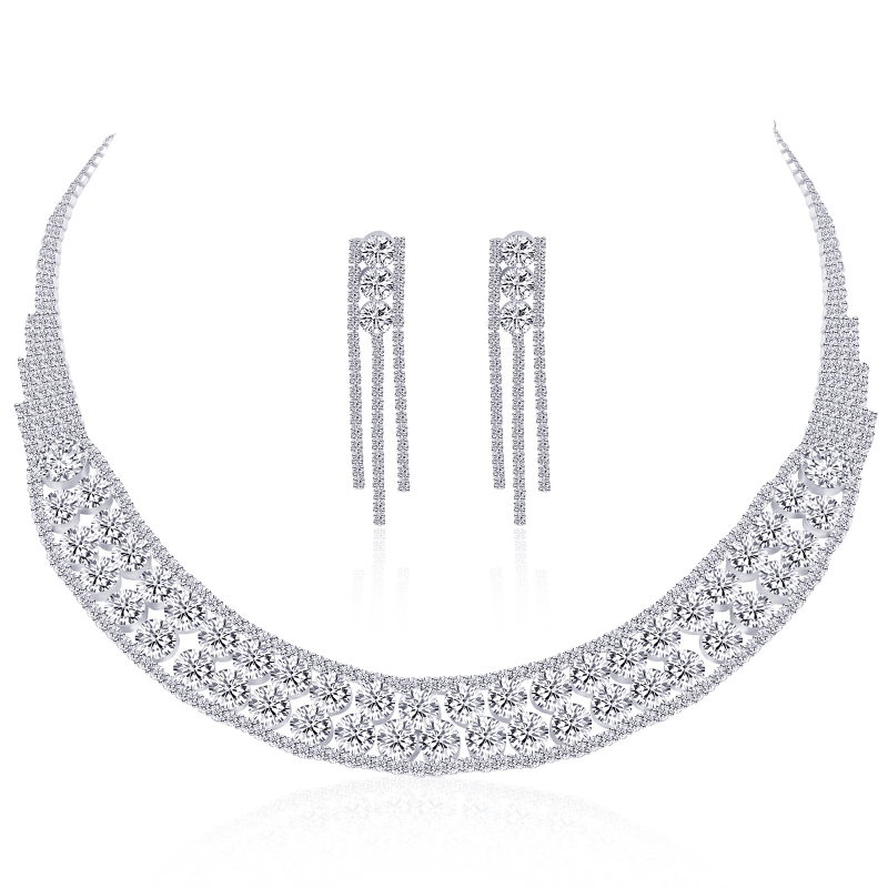 Set nakita: ogrlica i naušnice - Rhinestone, dijamantno nanošenje, običan lanac, Machi Card