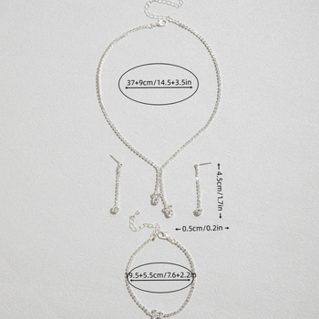 Három darabos ékszerkészlet: nyaklánc, fülbevaló és karkötő, réz alapú, rhinestone medálok, szabályos lánc, koreai stílus, friss és édes