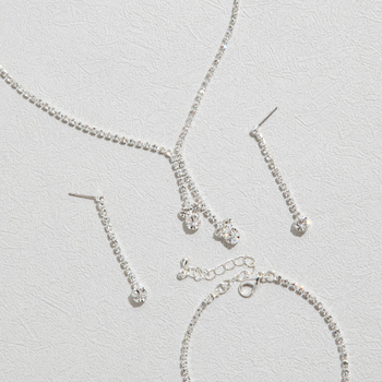 Három darabos ékszerkészlet: nyaklánc, fülbevaló és karkötő, réz alapú, rhinestone medálok, szabályos lánc, koreai stílus, friss és édes