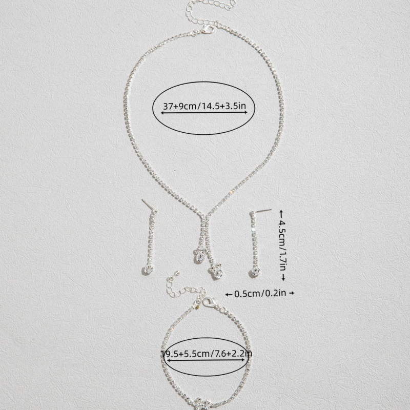 Három darabos ékszerkészlet: nyaklánc, fülbevaló és karkötő, réz alapú, rhinestone medálok, szabályos lánc, koreai stílus, friss és édes