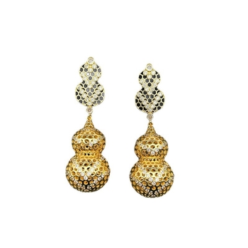 Réz alapanyagú fülbevaló és állítható gyűrű cirkóniával, 3D üreges tök forma, valódi arany bevonattal