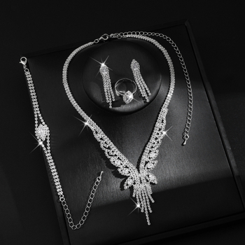 Ženski set nakita: rhinestones, dijamantno rezanje, bambus lanac, uzorak zvijezda/sunce/mjesec/vesolje, uključuje naušnice, ogrlicu, narukvicu i prsten