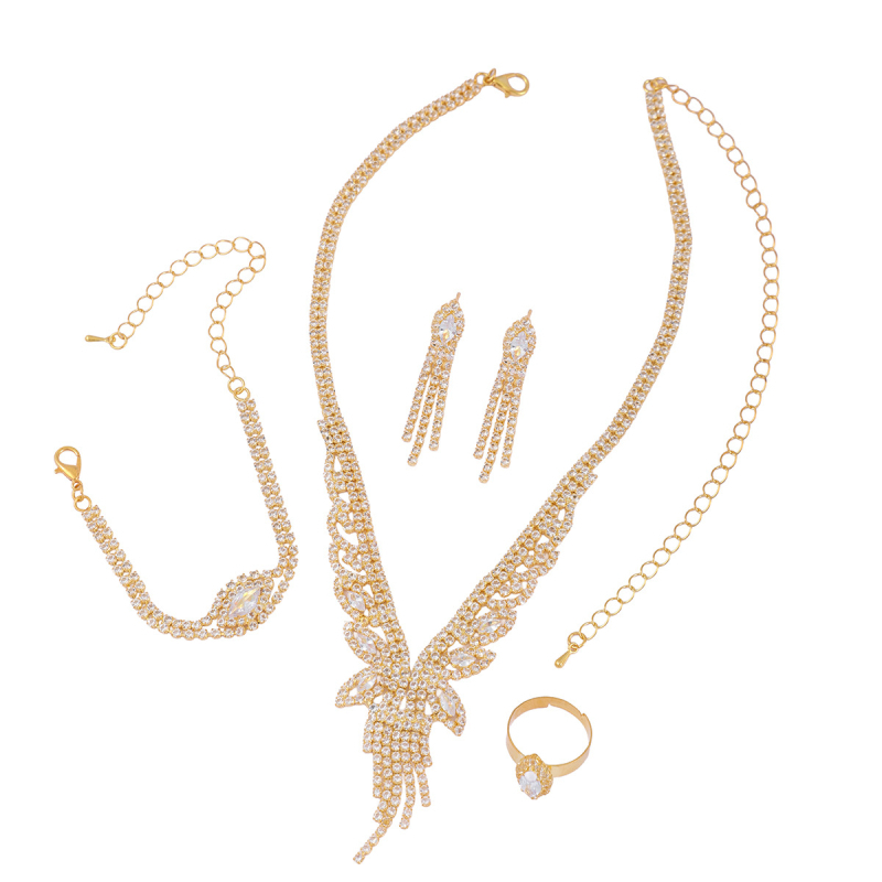 Ženski set nakita: rhinestones, dijamantno rezanje, bambus lanac, uzorak zvijezda/sunce/mjesec/vesolje, uključuje naušnice, ogrlicu, narukvicu i prsten