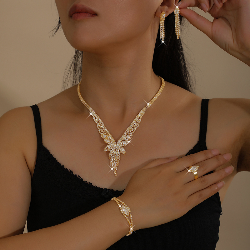 Ženski set nakita: rhinestones, dijamantno rezanje, bambus lanac, uzorak zvijezda/sunce/mjesec/vesolje, uključuje naušnice, ogrlicu, narukvicu i prsten