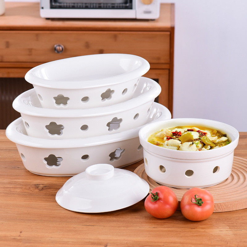 Ovalus keraminis garavimo padėklas maistui šildyti (keramika, ovalus formos, mikrobangų krosnelė atspari, paprastas stilius, pritaikomas)