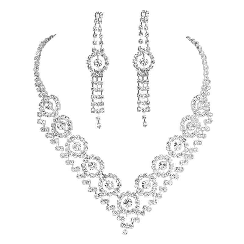 Set ogrlice i naušnica od strassa | Materijal: strass • Lanac: običan • Privjesak: strass • Set: naušnice + ogrlica • Stil: žene, jednostavan