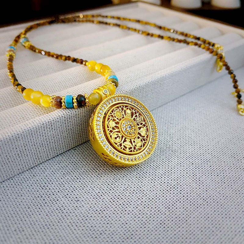 Kugličasti lanac s privjeskom od 18K zlata, geometrijski oblik, pastoralni stil, unisex